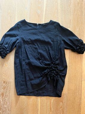 COS Black Ruffle-Detail Short Sleeve Blouse